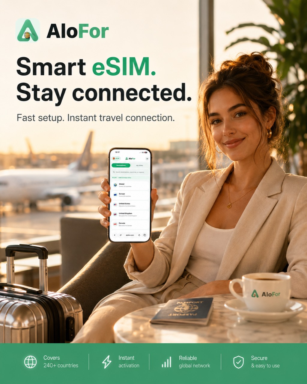 AloFor smart eSIM for airport travel