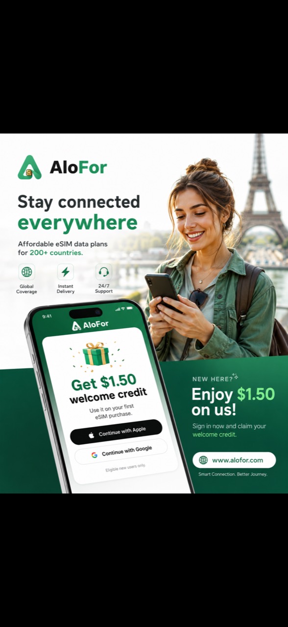 AloFor prepaid travel eSIM for supported destinations